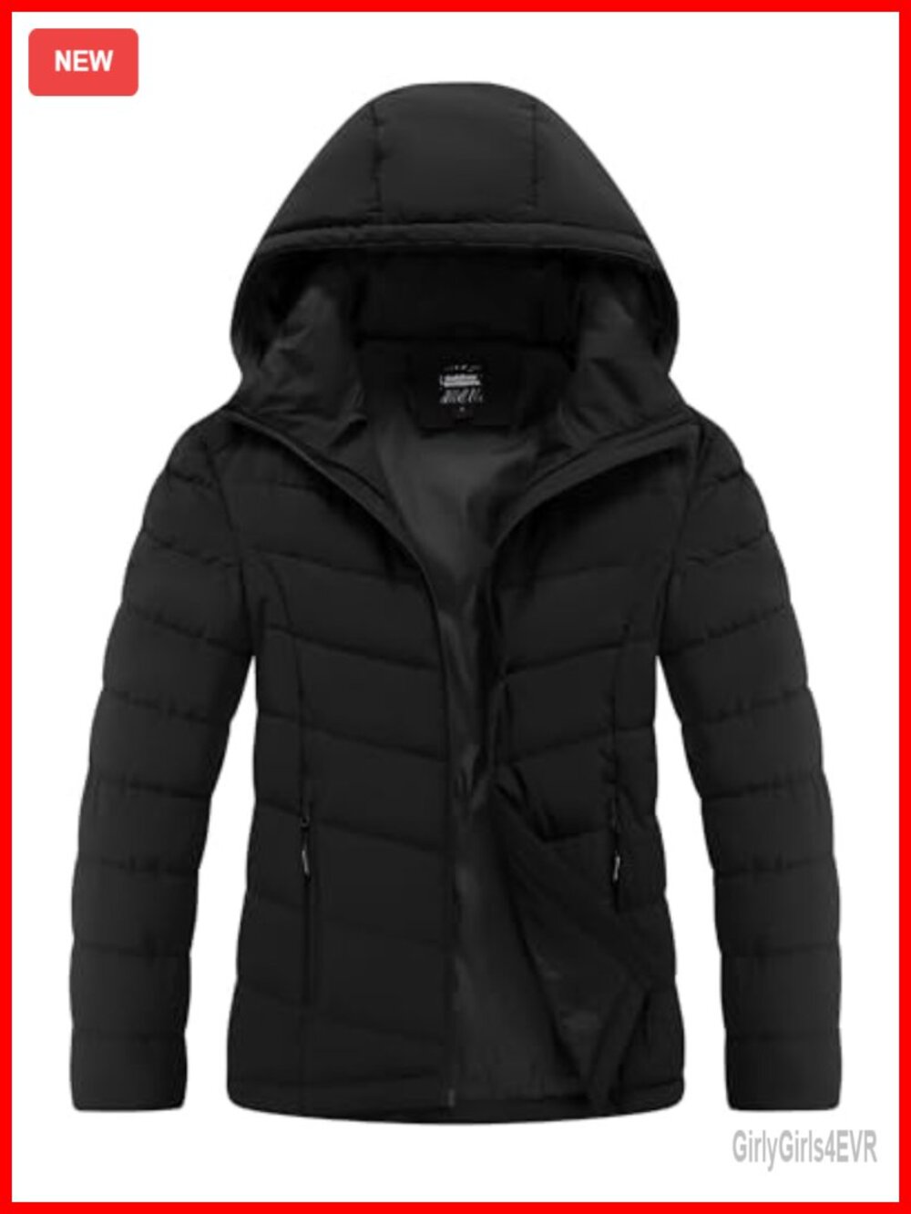 Women's Hooded Puffer Jacket Waterproof Light Winter Coat Zip Pockets
